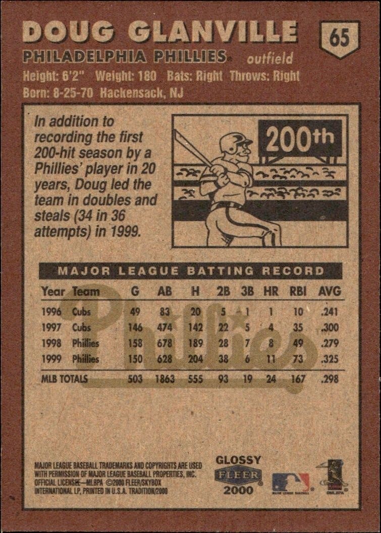 2000 Fleer Tradition Glossy Doug Glanville #65 baseball trading card back