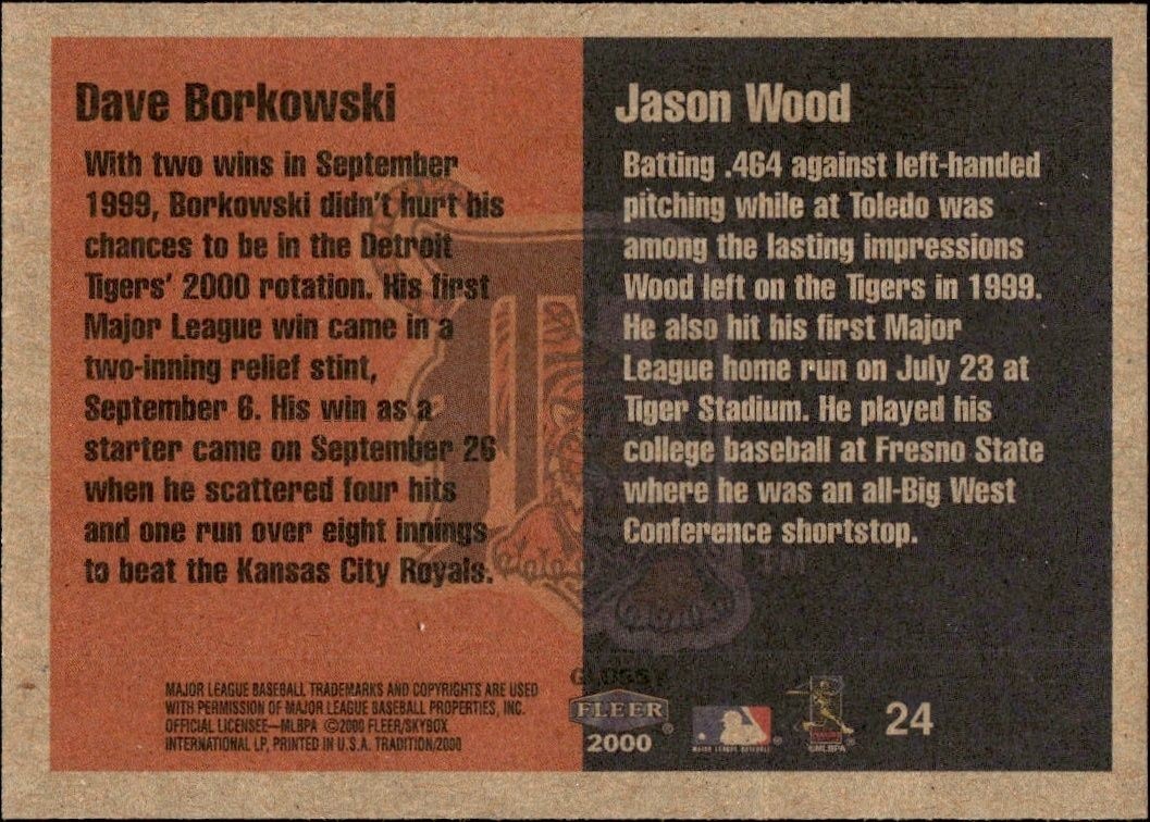 2000 Fleer Tradition Glossy Dave Borkowski #24 baseball trading card back