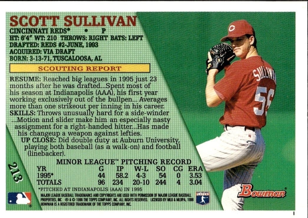1996 Bowman Ryan McGuire #213 baseball trading card back