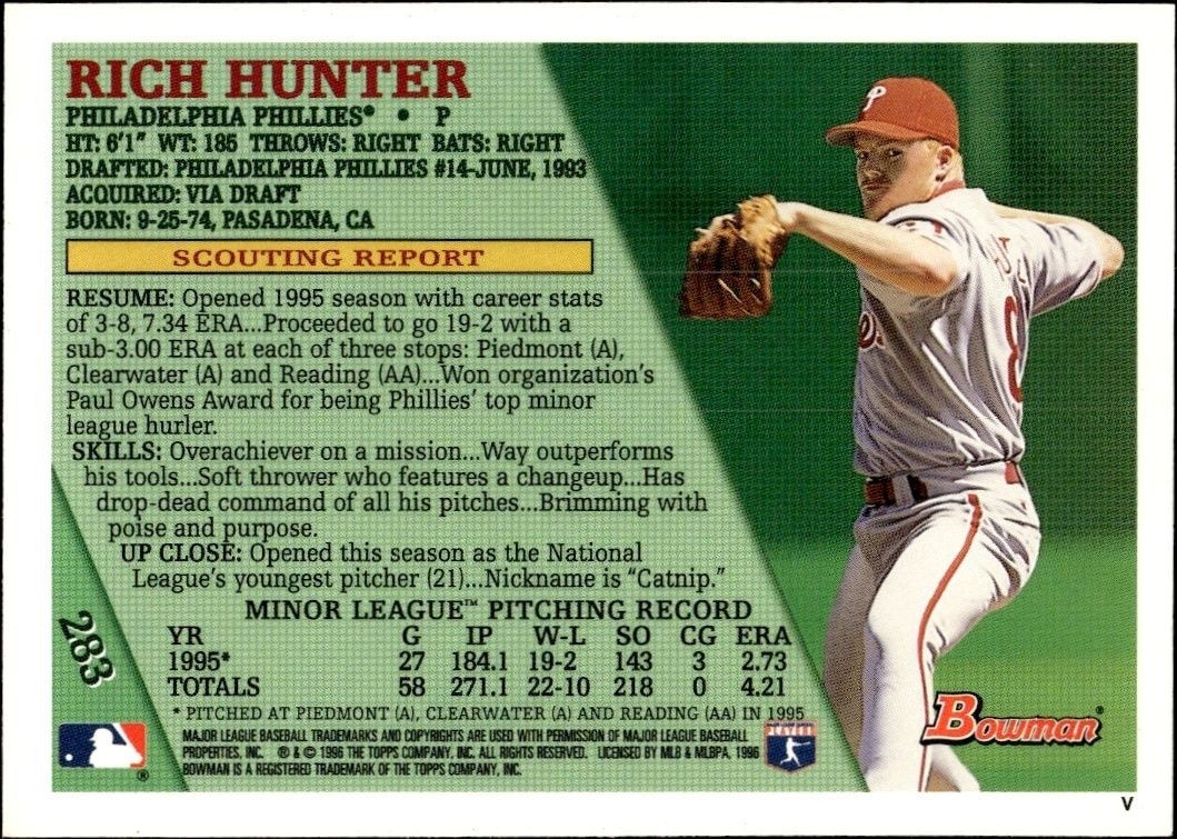 1996 Bowman Rich Hunter #283 baseball trading card back