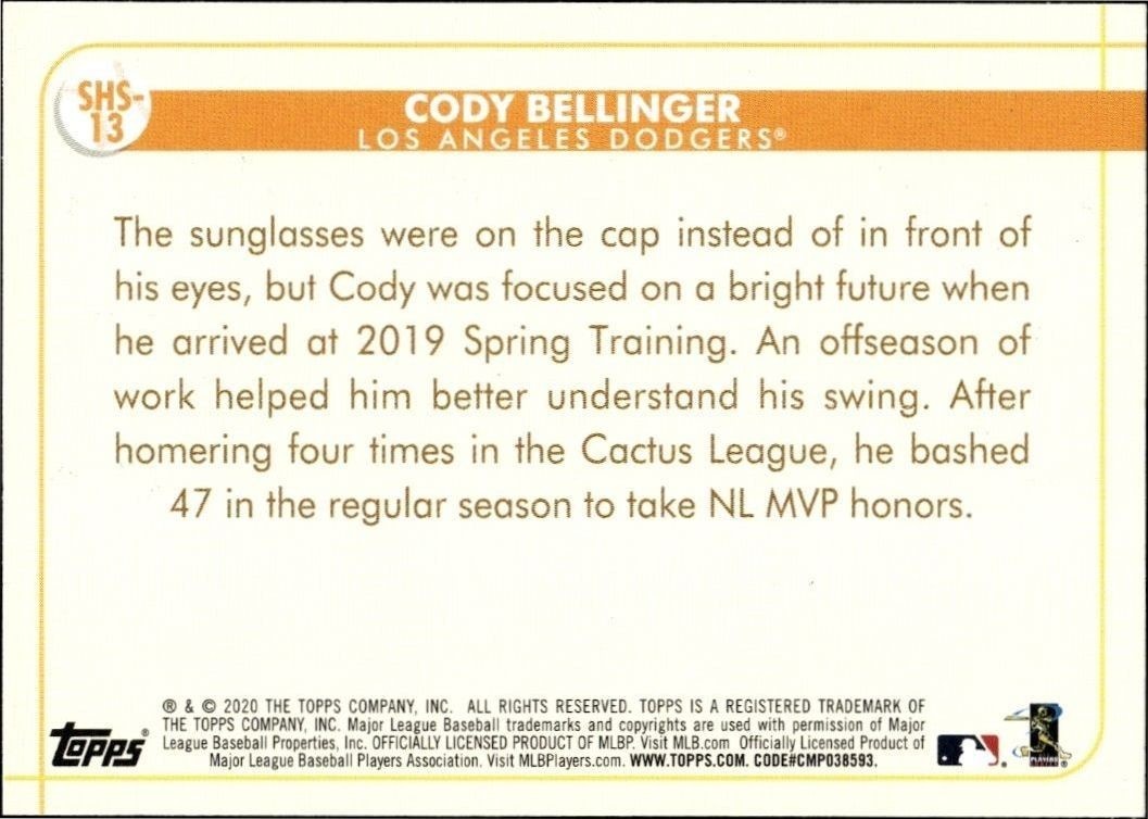 2020 Topps Opening Day Cody Bellinger #SHS-13 baseball trading card back