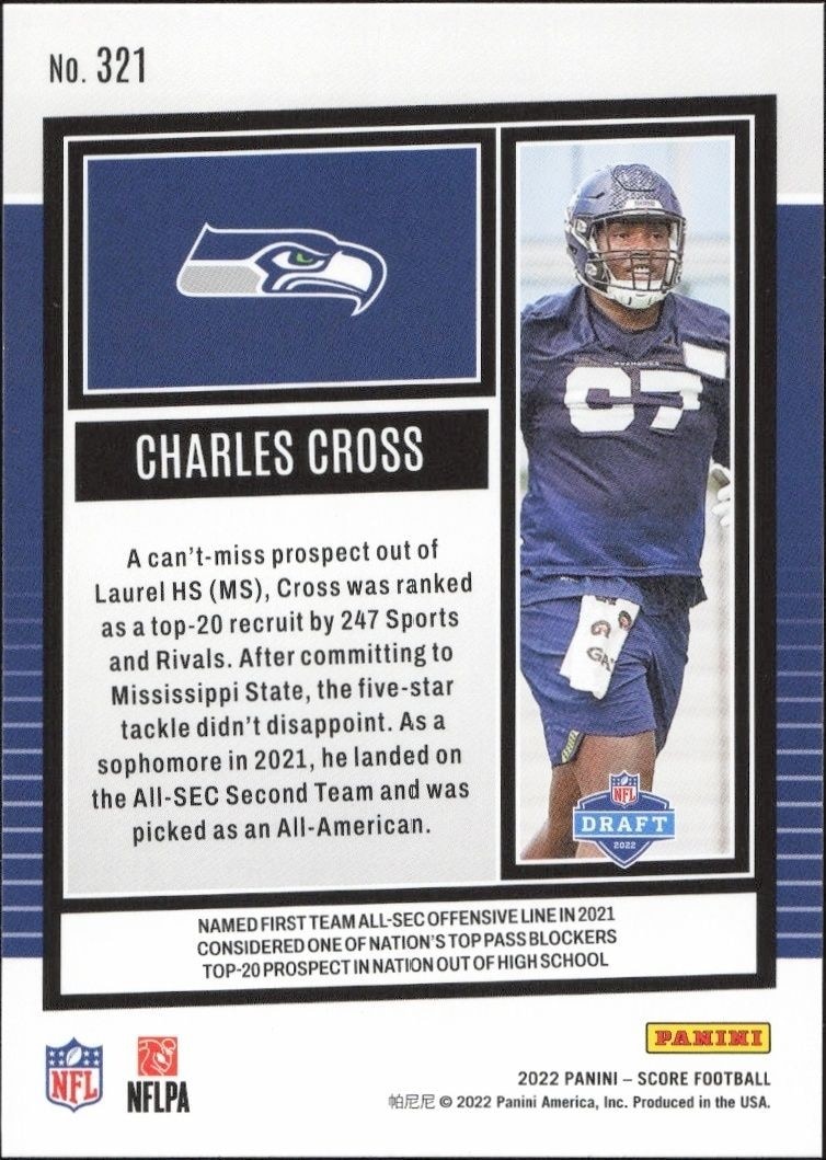 2022 Panini Score Charles Cross #321 football trading card back
