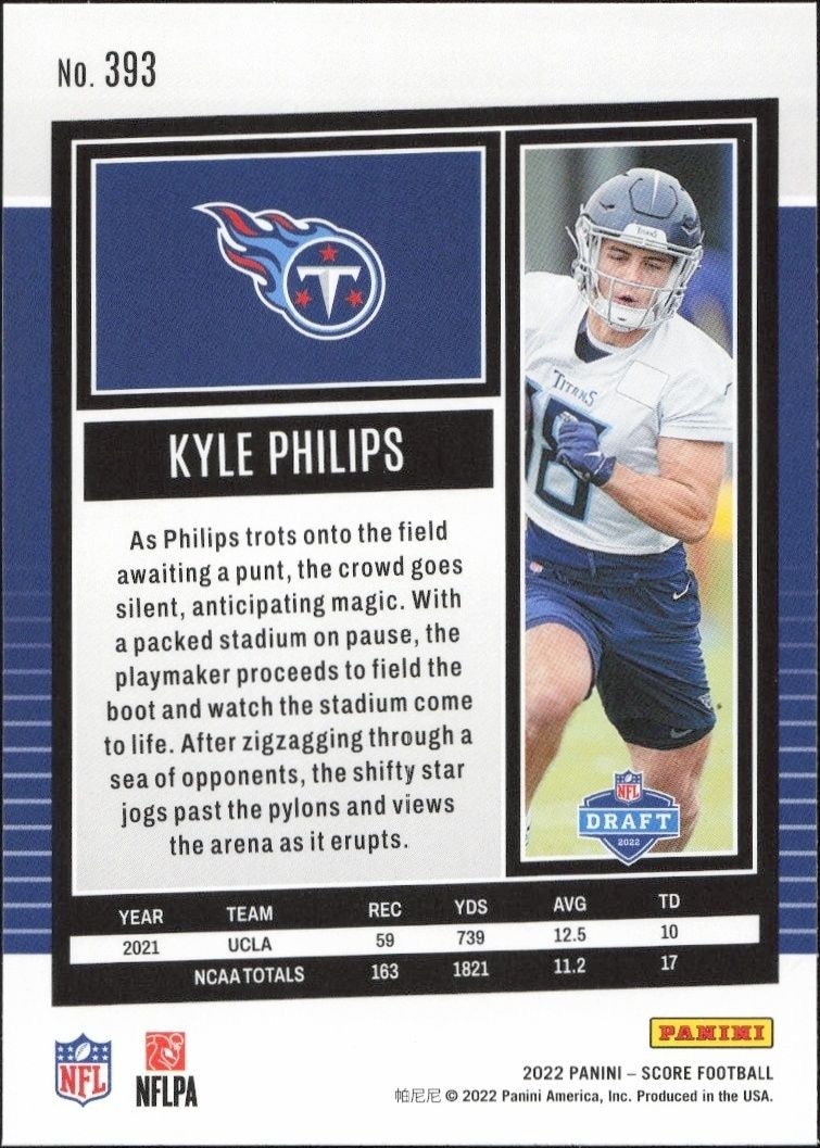 2022 Panini Score Kyle Philips #393 football trading card back
