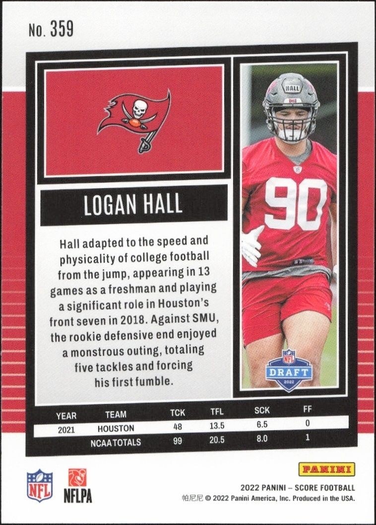 2022 Panini Score Logan Hall #359 football trading card back