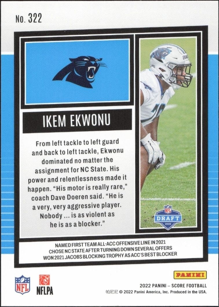 2022 Panini Score Ikem Ekwonu #322 football trading card back