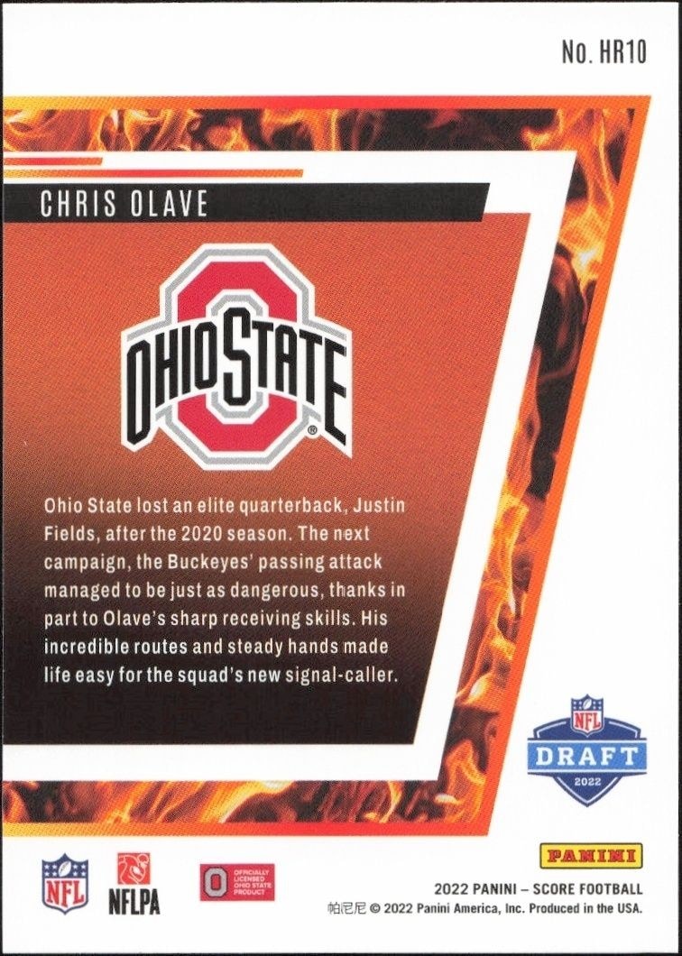 2022 Panini Score Chris Olave #HR10 football trading card back