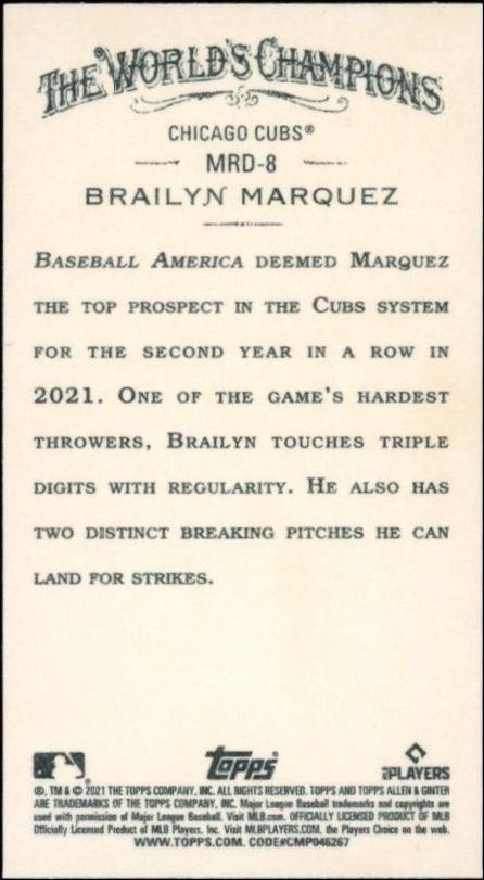 2021 Topps Allen & Ginter Brailyn Marquez #MRD-8 baseball trading card back