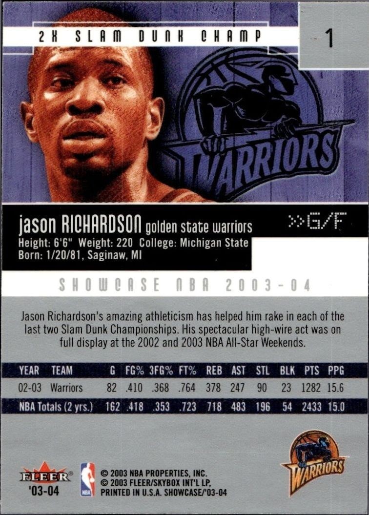 2003-04 Fleer Showcase Jason Richardson #1 basketball trading card back