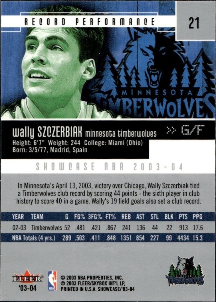 2003-04 Fleer Showcase Wally Szczerbiak #21 basketball trading card back