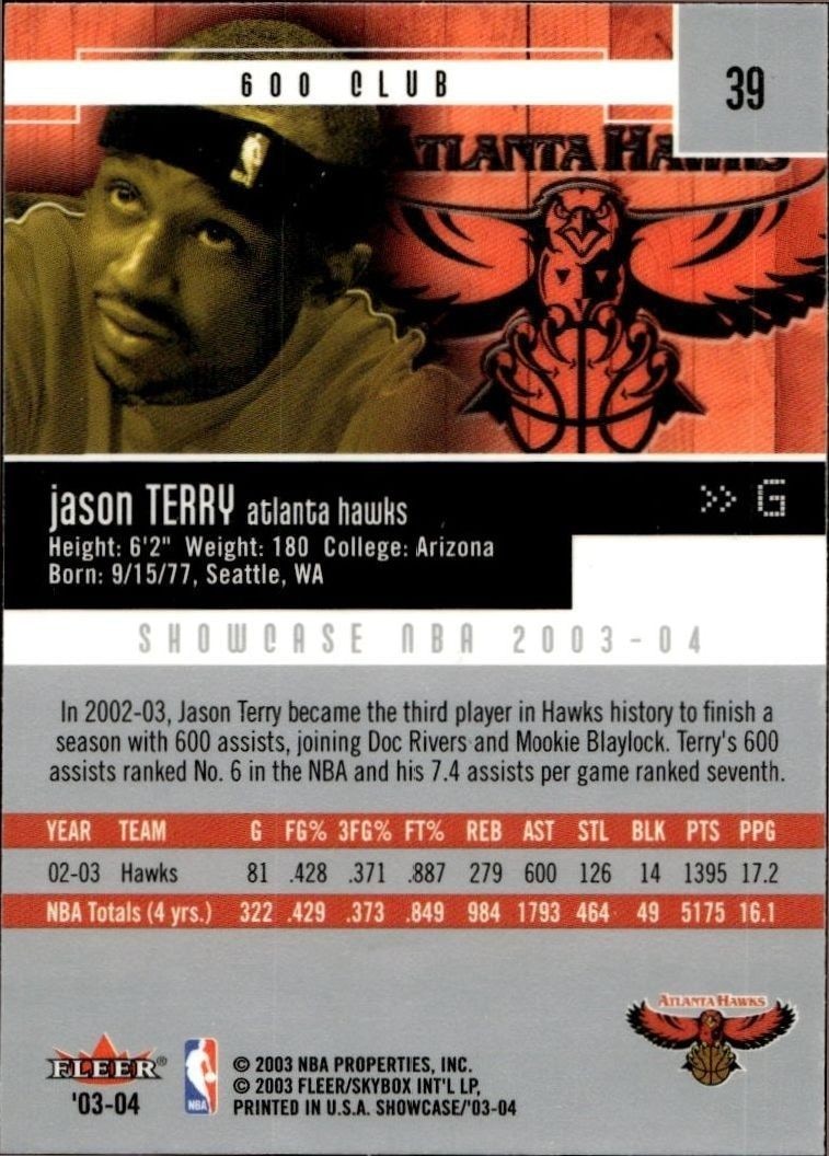 2003-04 Fleer Showcase Jason Terry #39 basketball trading card back