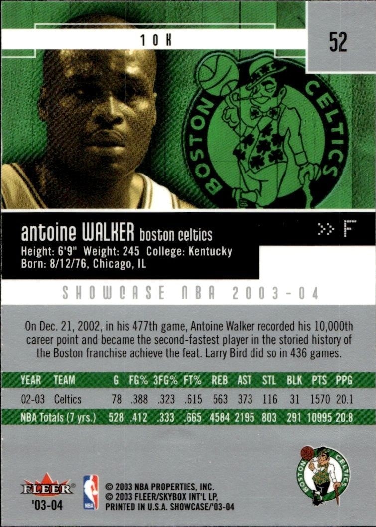 2003-04 Fleer Showcase Antoine Walker #52 basketball trading card back