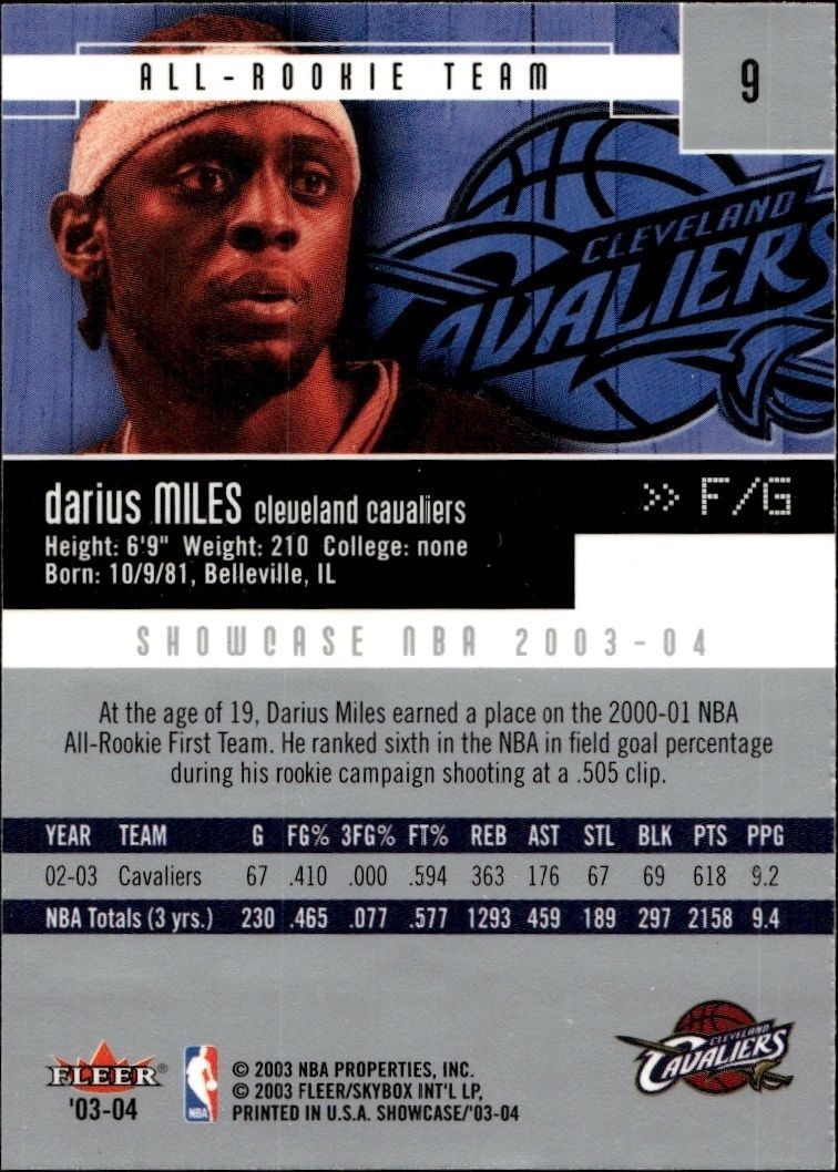 2003-04 Fleer Showcase Darius Miles #9 basketball trading card back