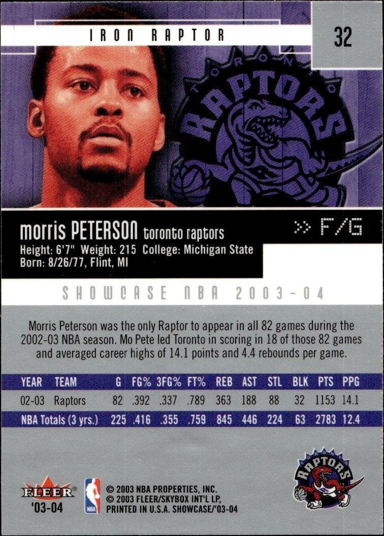 2003-04 Fleer Showcase Morris Peterson #32 basketball trading card back