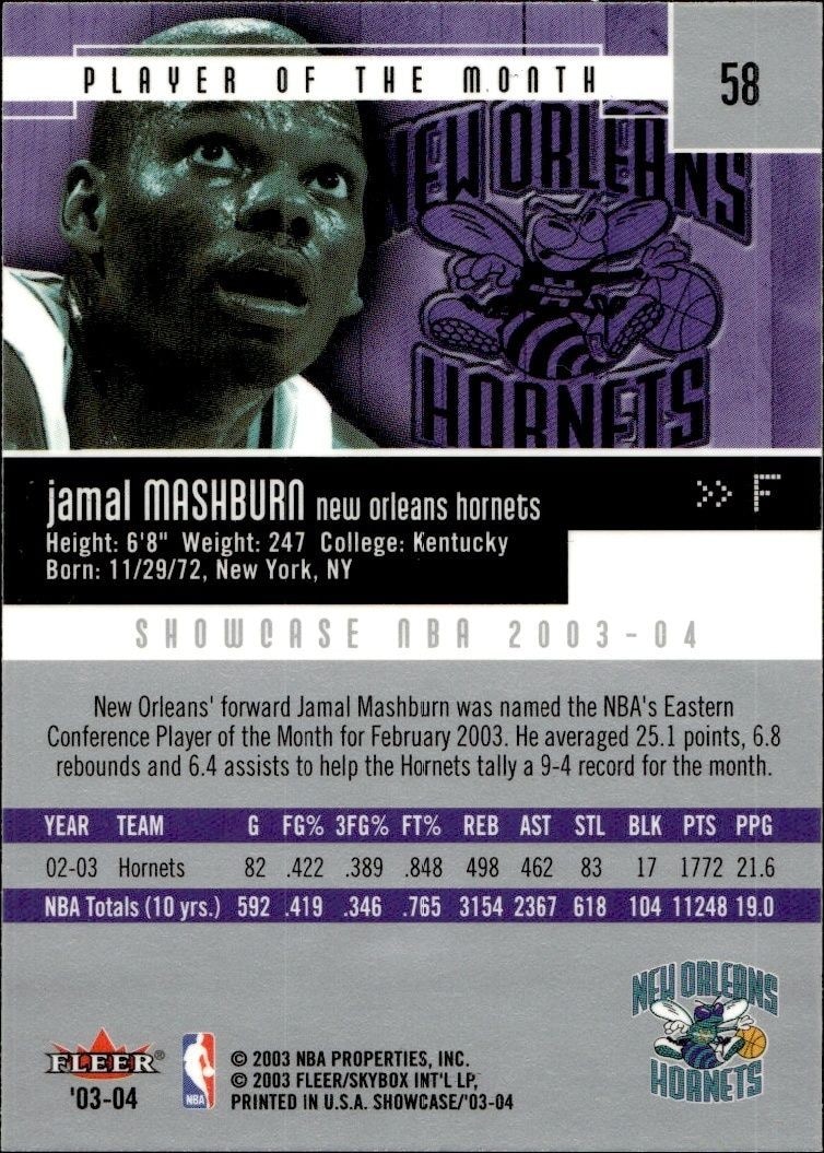 2003-04 Fleer Showcase Jamal Mashburn #58 basketball trading card back
