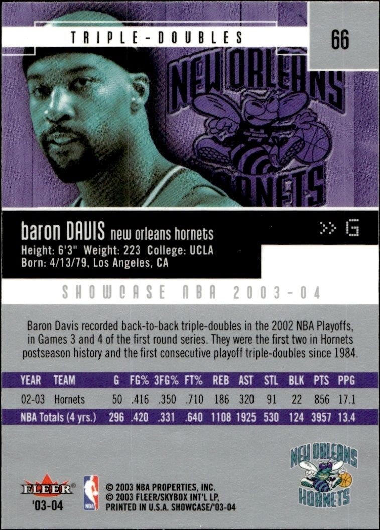 2003-04 Fleer Showcase Baron Davis #66 basketball trading card back