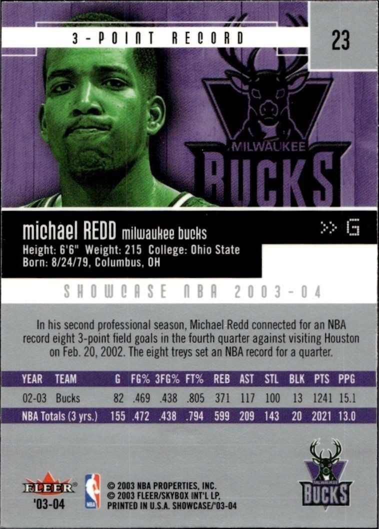 2003-04 Fleer Showcase Michael Redd #23 basketball trading card back