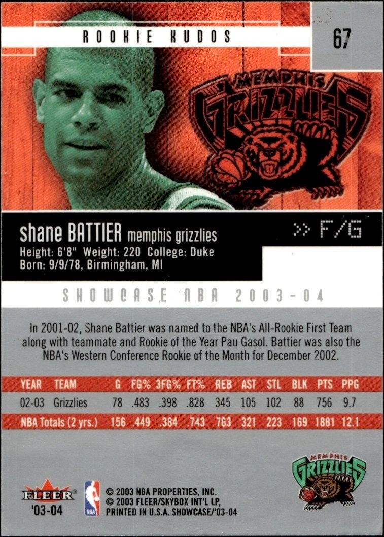 2003-04 Fleer Showcase Shane Battier #67 basketball trading card back