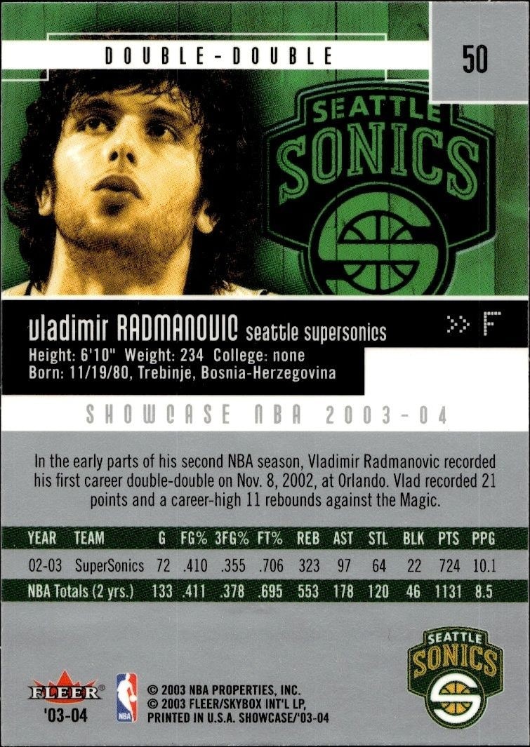 2003-04 Fleer Showcase Vladimir Radmanovic #50 basketball trading card back