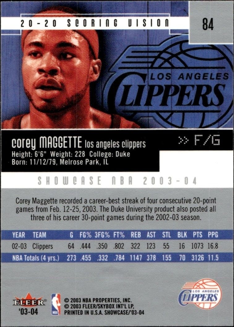 2003-04 Fleer Showcase Corey Maggette #84 basketball trading card back