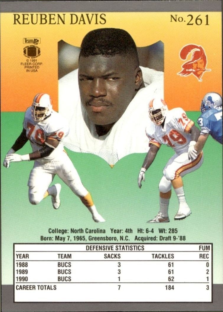 1991 Fleer Ultra Reuben Davis #261 football trading card back