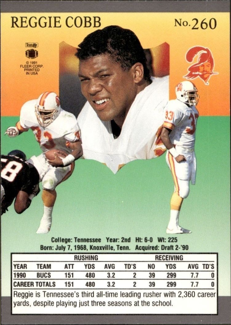 1991 Fleer Ultra Reggie Cobb #260 football trading card back