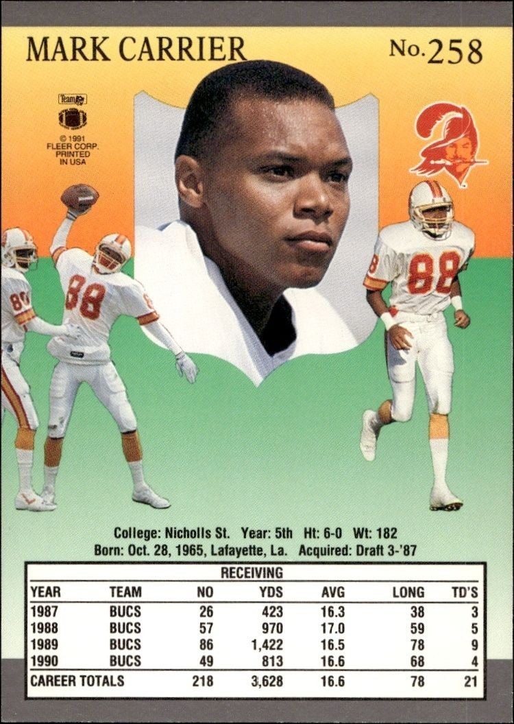 1991 Fleer Ultra Mark Carrier #258 football trading card back