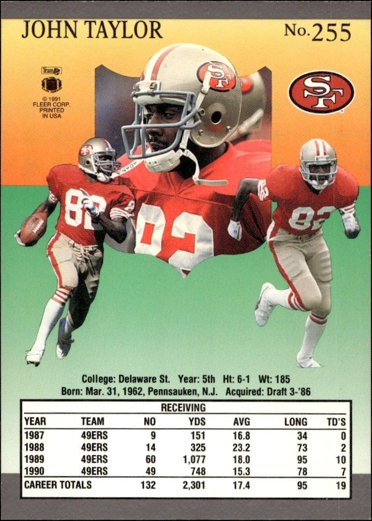 1991 Fleer Ultra John Taylor #255 football trading card back