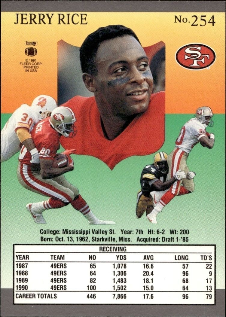 1991 Fleer Ultra Jerry Rice #254 football trading card back