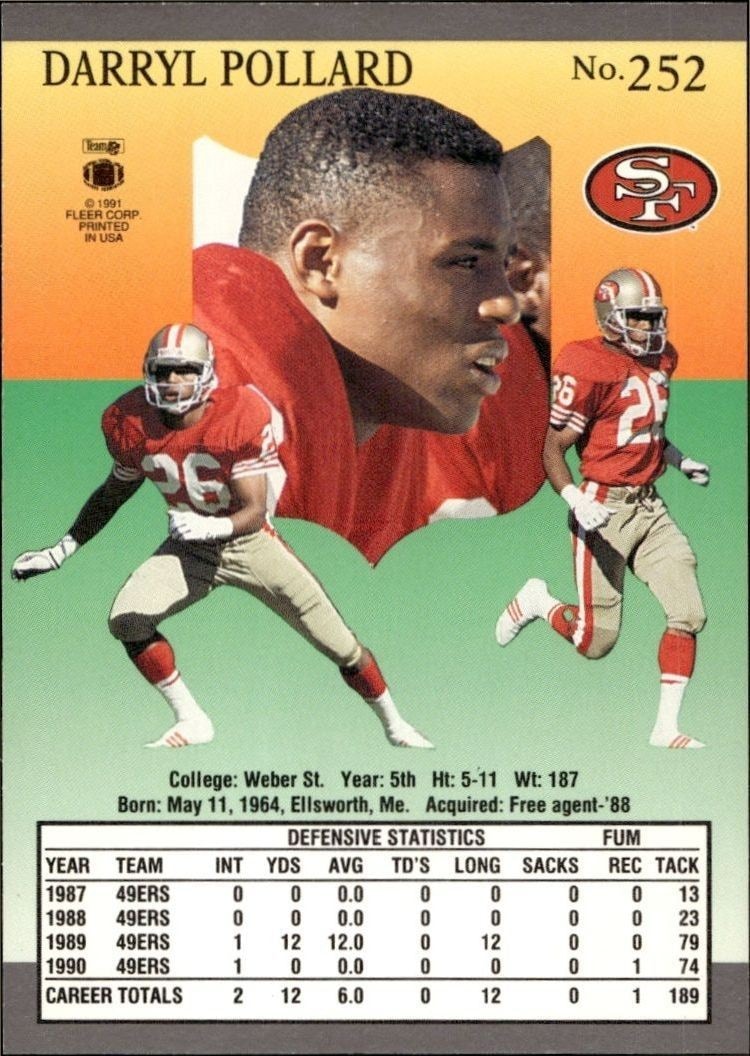 1991 Fleer Ultra Darryl Pollard #252 football trading card back