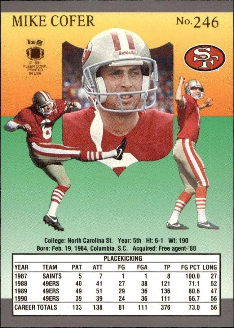 1991 Fleer Ultra Mike Cofer #246 football trading card back