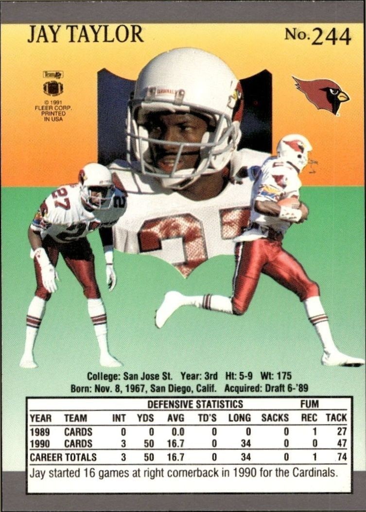 1991 Fleer Ultra Jay Taylor #244 football trading card back