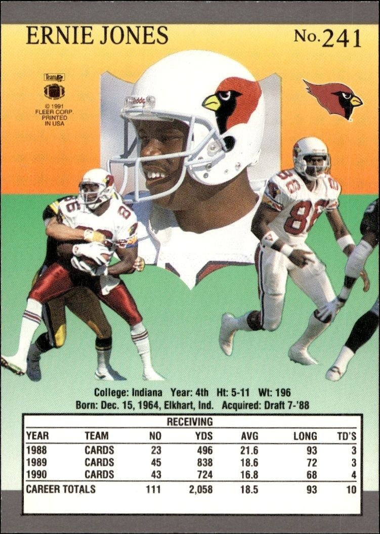 1991 Fleer Ultra Ernie Jones #241 football trading card back