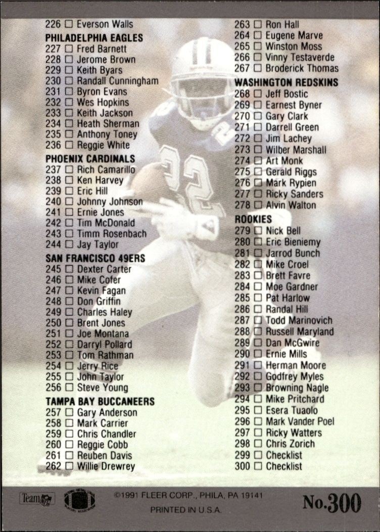1991 Fleer Ultra Checklist #300 football trading card back