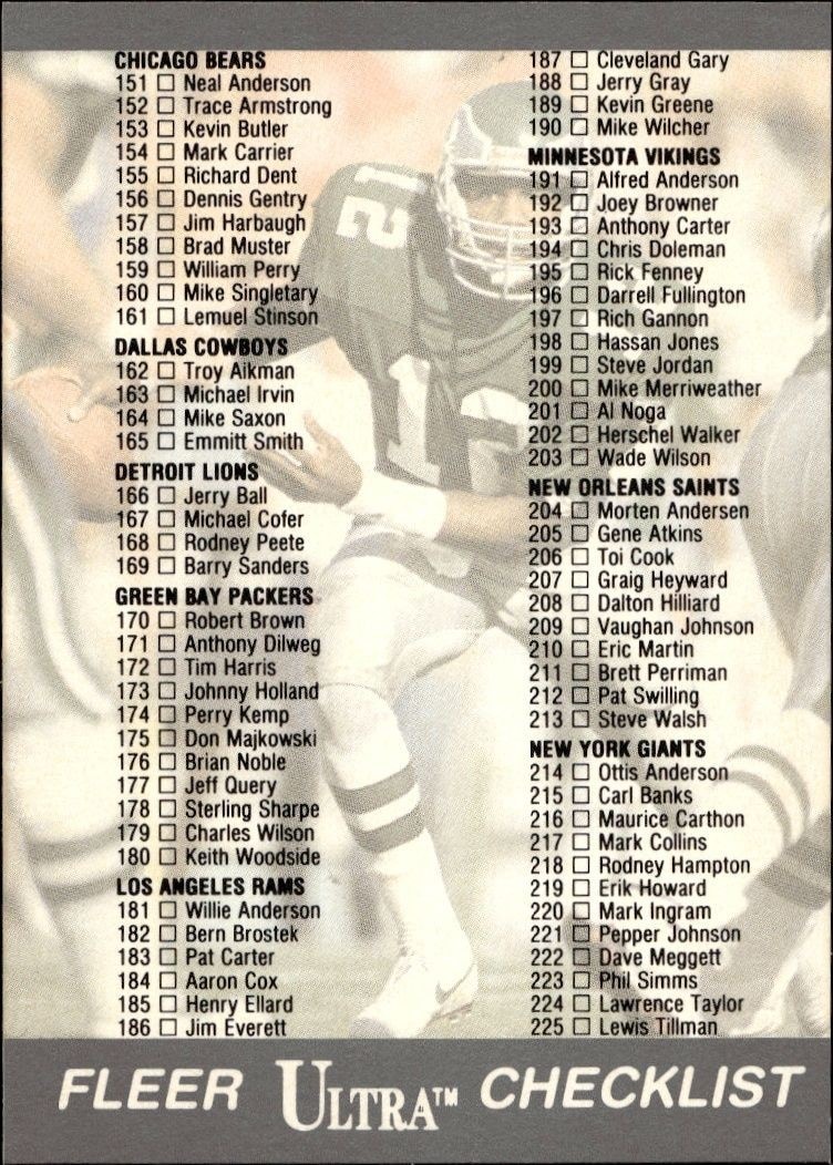 1991 Fleer Ultra Checklist #300 football trading card front