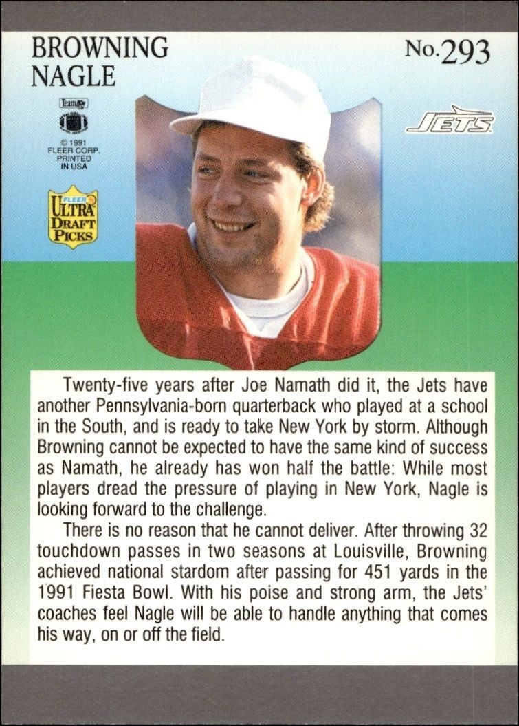 1991 Fleer Ultra Browning Nagle #293 football trading card back
