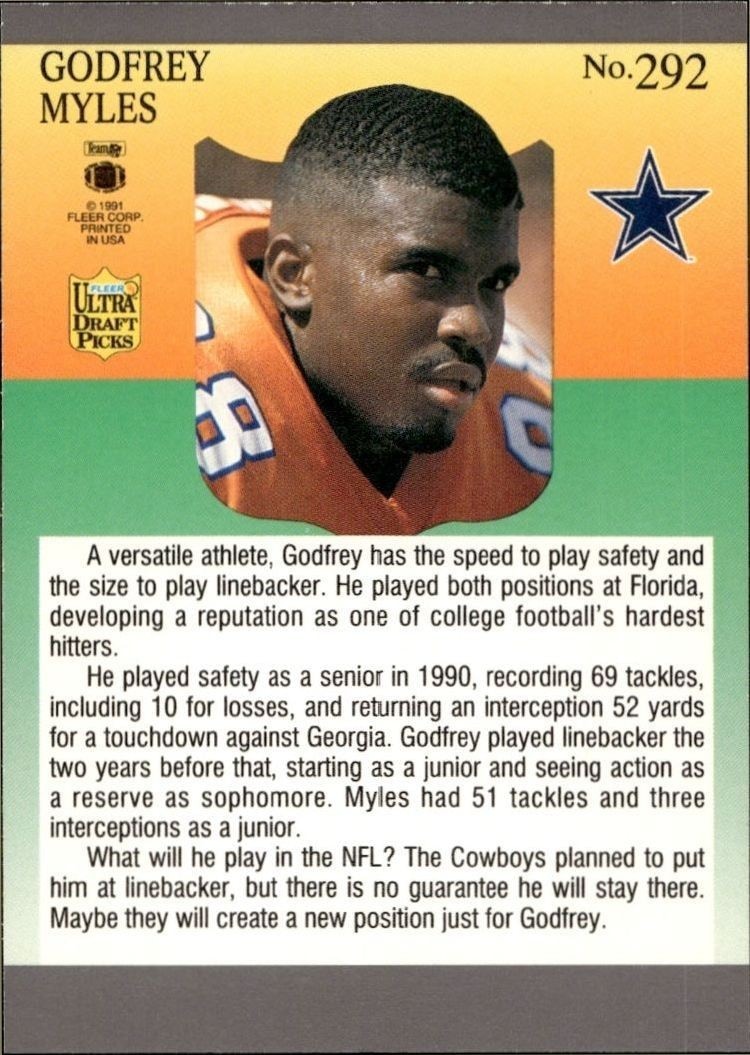 1991 Fleer Ultra Godfrey Myles #292 football trading card back