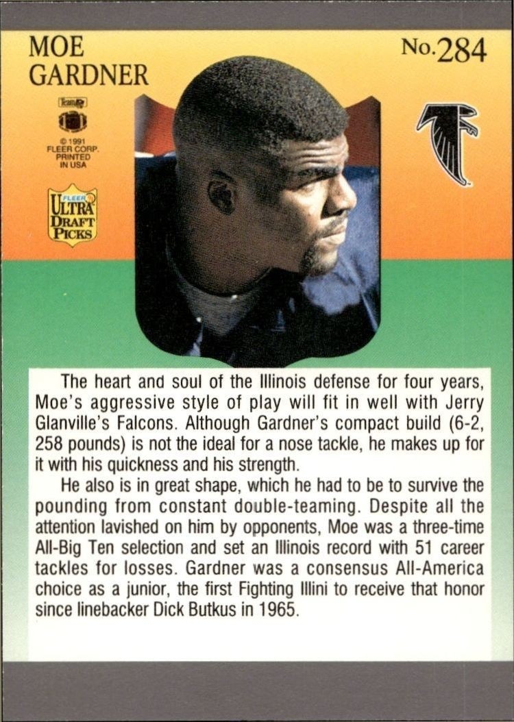 1991 Fleer Ultra Moe Gardner #284 football trading card back