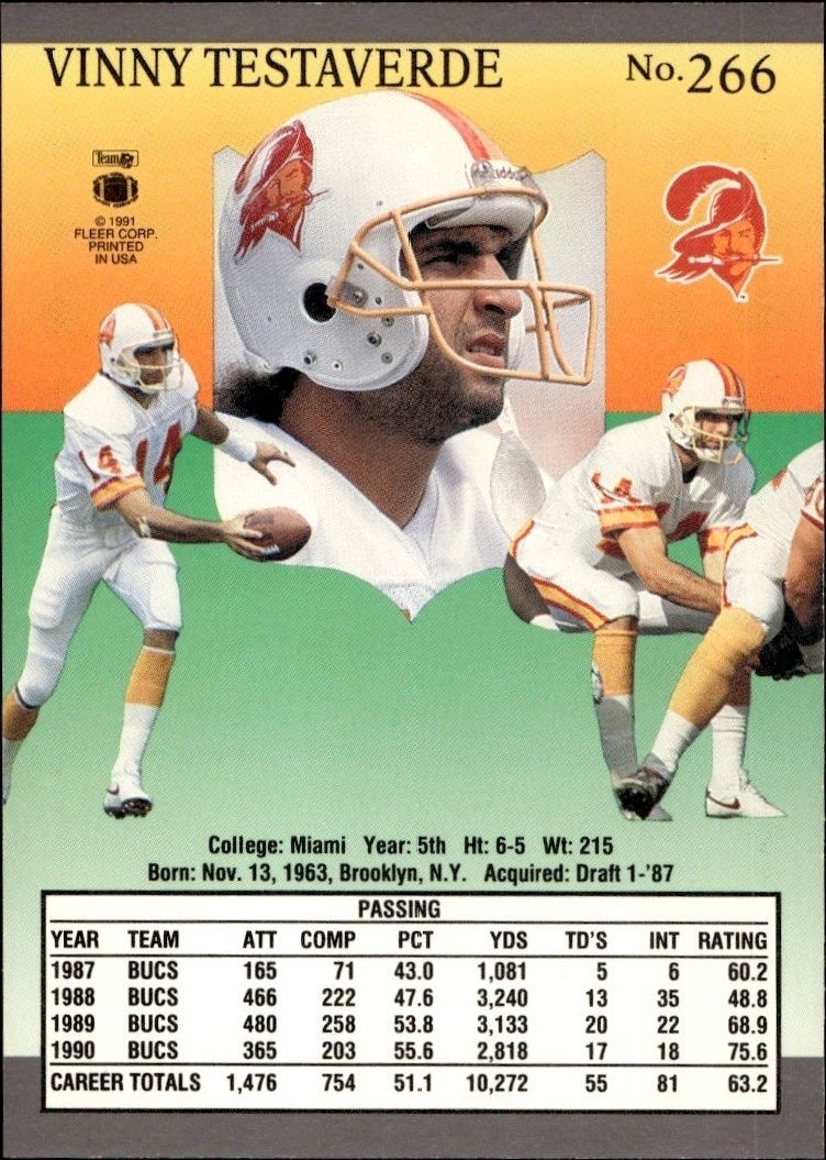 1991 Fleer Ultra Vinny Testaverde #266 football trading card back