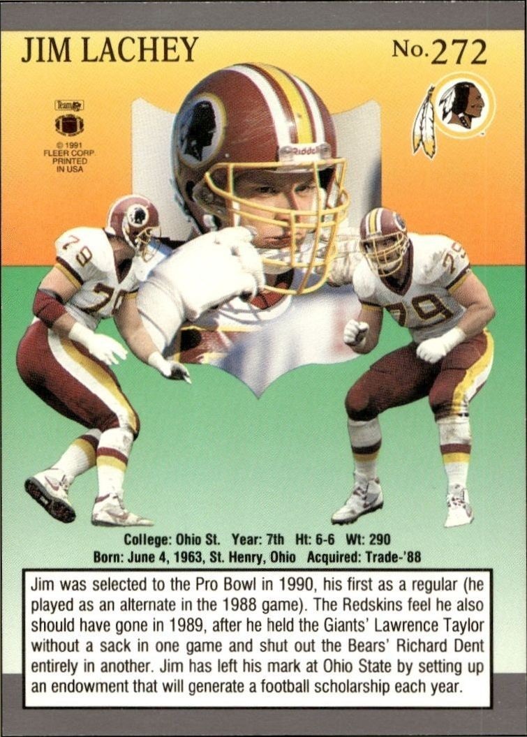 1991 Fleer Ultra Jim Lachey #272 football trading card back
