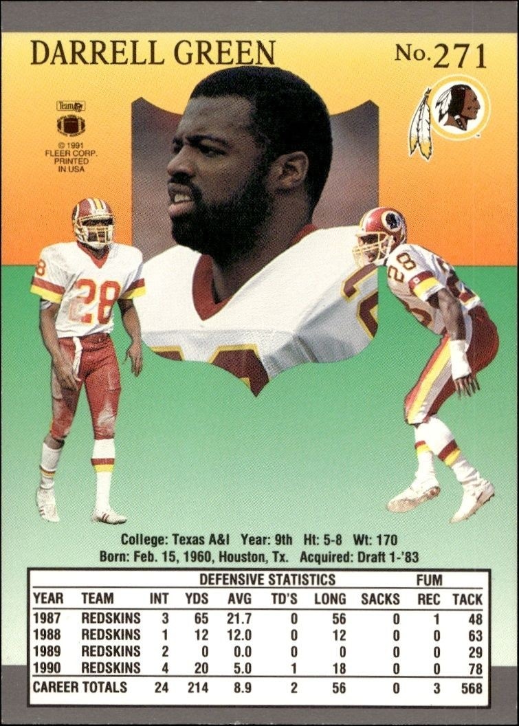 1991 Fleer Ultra Darrell Green #271 football trading card back
