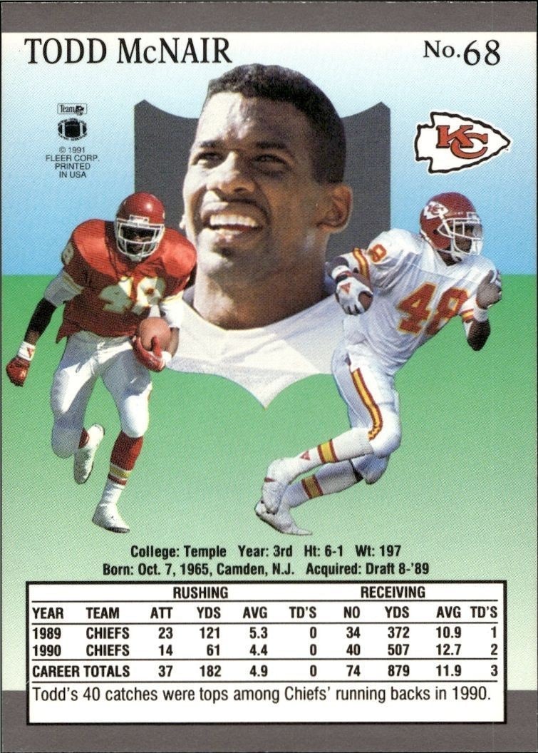 1991 Fleer Ultra Todd McNair #68 football trading card back