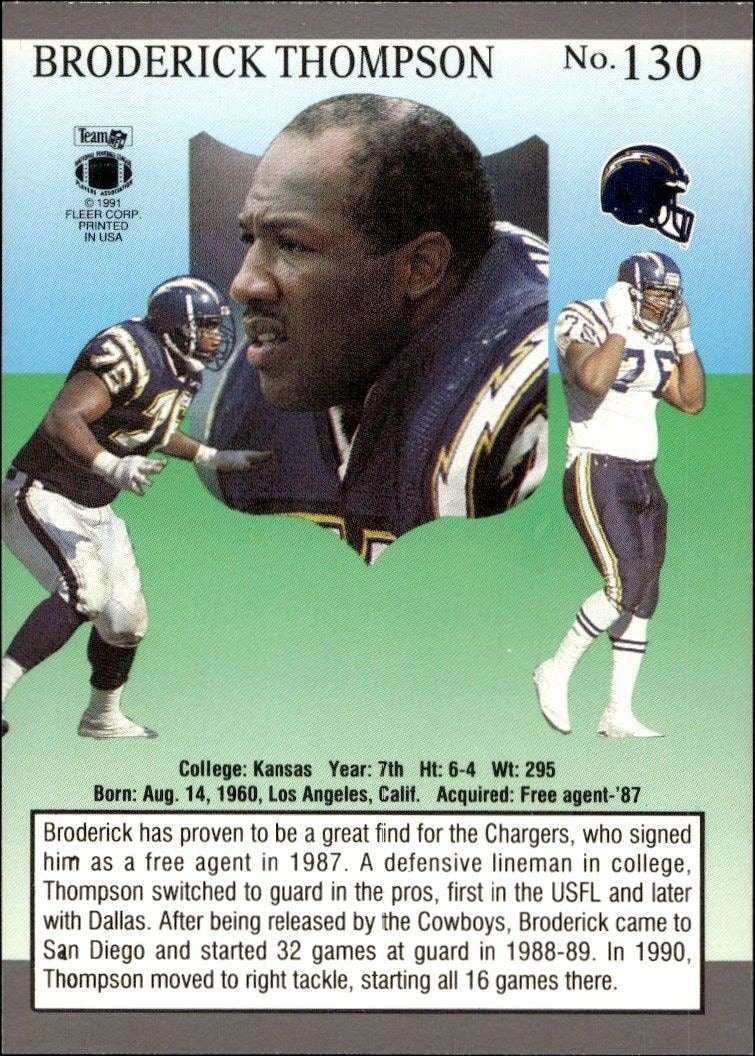 1991 Fleer Ultra Broderick Thompson #130 football trading card back