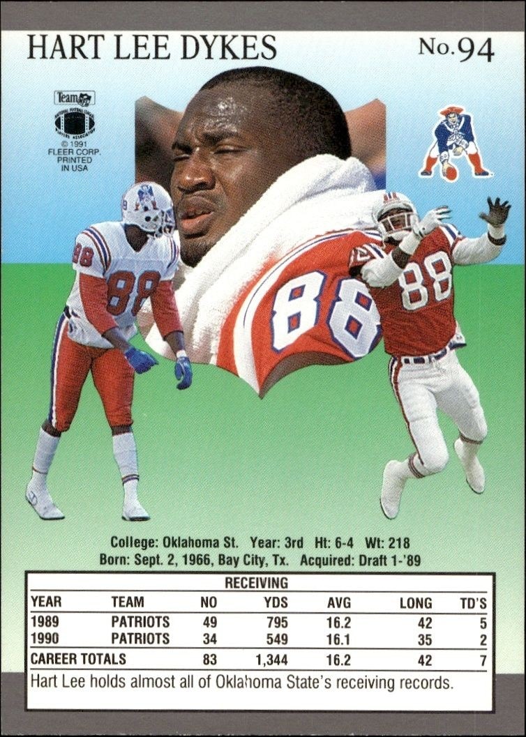 1991 Fleer Ultra Hart Lee Dykes #94 football trading card back
