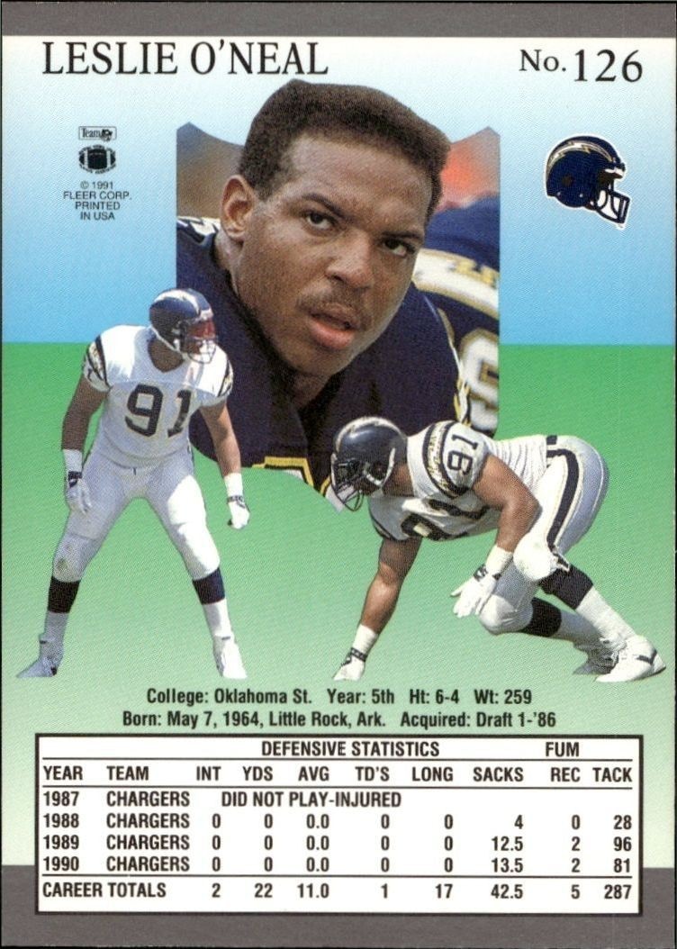 1991 Fleer Ultra Leslie O'Neal #126 football trading card back
