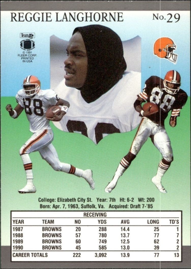 1991 Fleer Ultra Reggie Langhorne #29 football trading card back