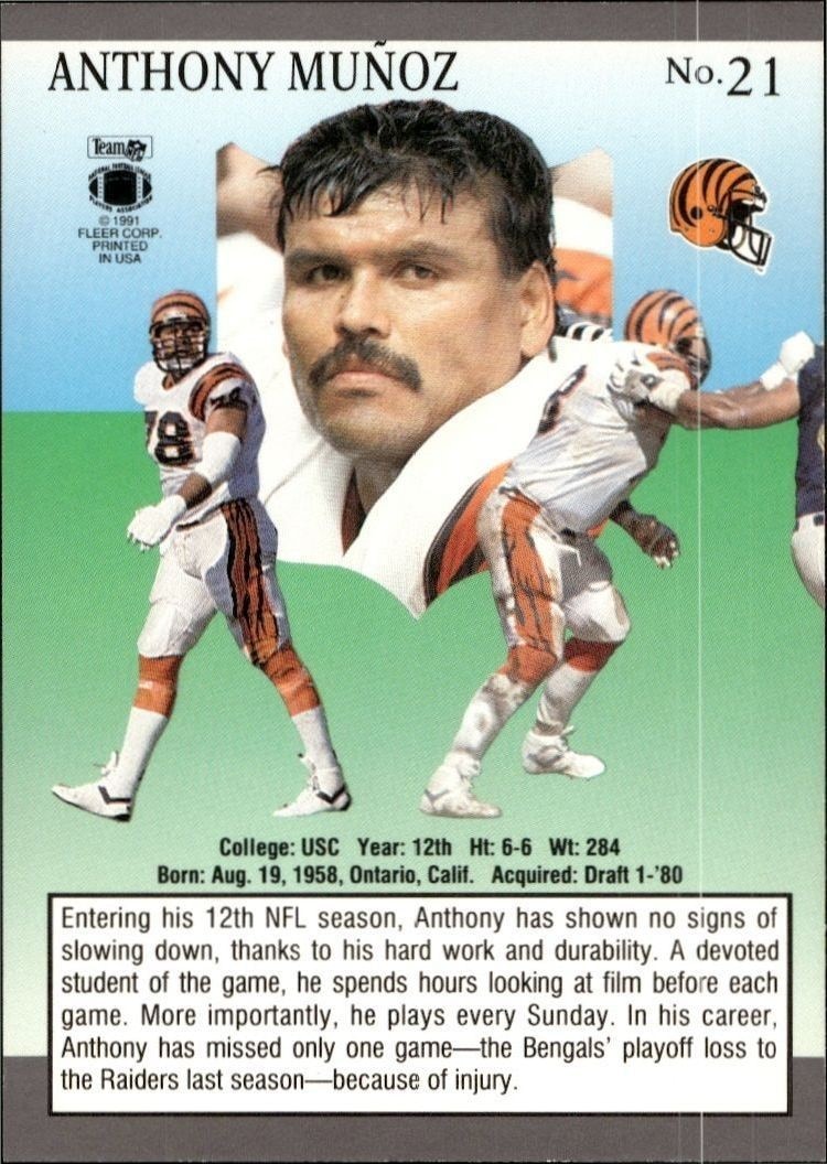 1991 Fleer Ultra Anthony Munoz #21 football trading card back