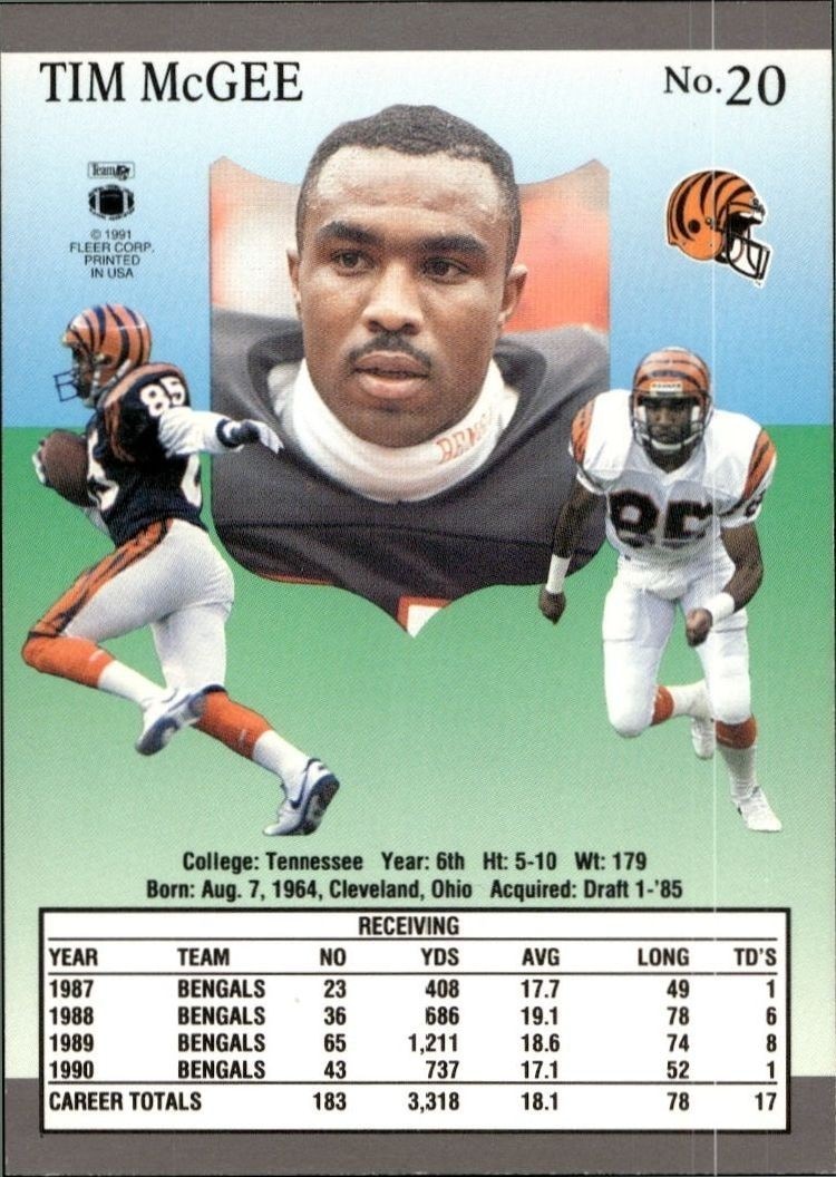 1991 Fleer Ultra Tim McGee #20 football trading card back