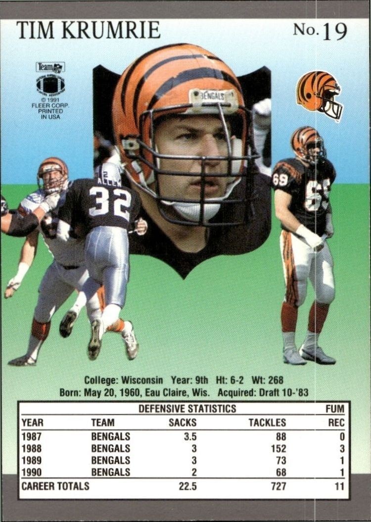 1991 Fleer Ultra Tim Krumrie #19 football trading card back