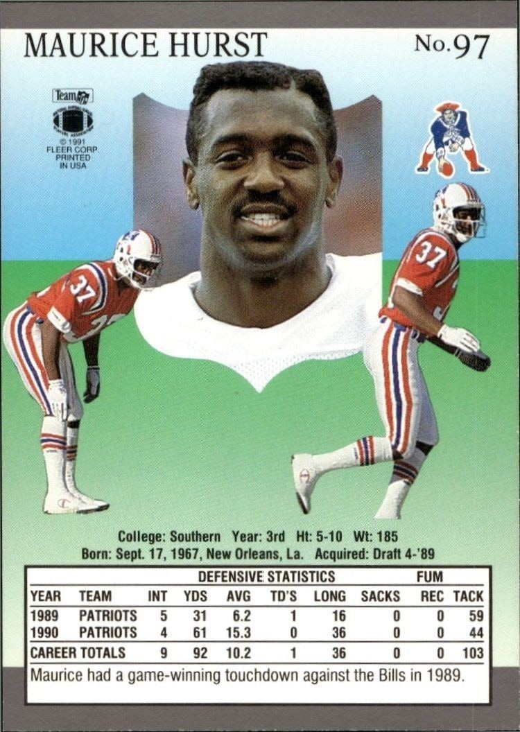 1991 Fleer Ultra Maurice Hurst #97 football trading card back