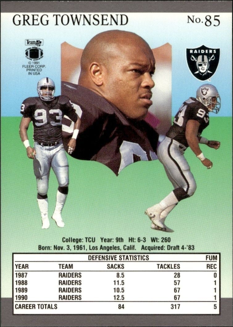 1991 Fleer Ultra Greg Townsend #85 football trading card back
